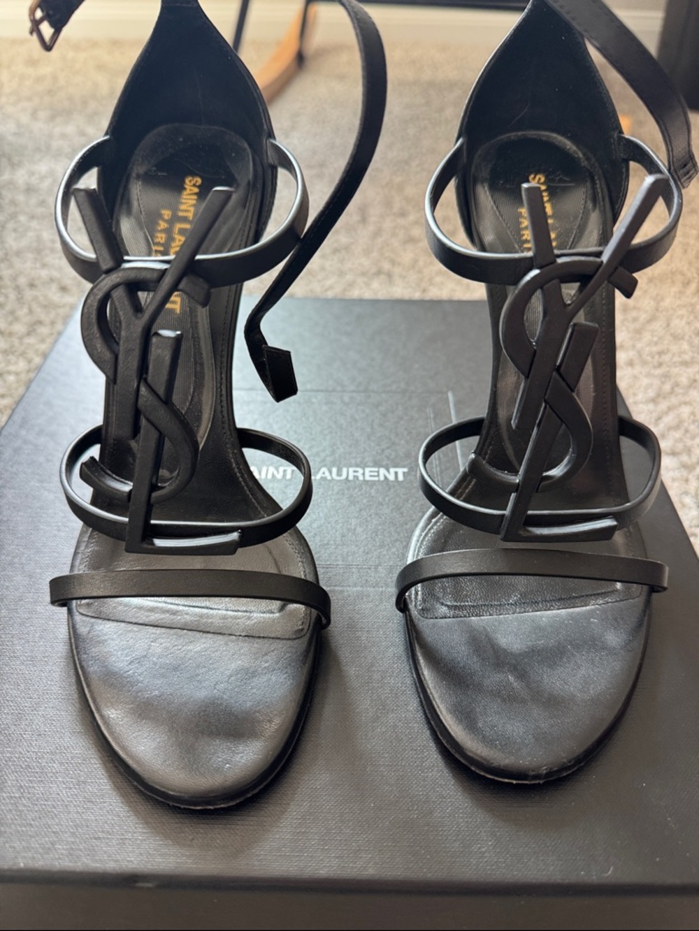 Saint Laurent Cassandra Heels, with a Stacked Heel and Monogram Black Leather